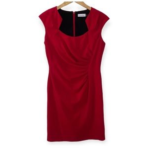 Calvin Klein Red Cap Sleeve Sheath Dress 8